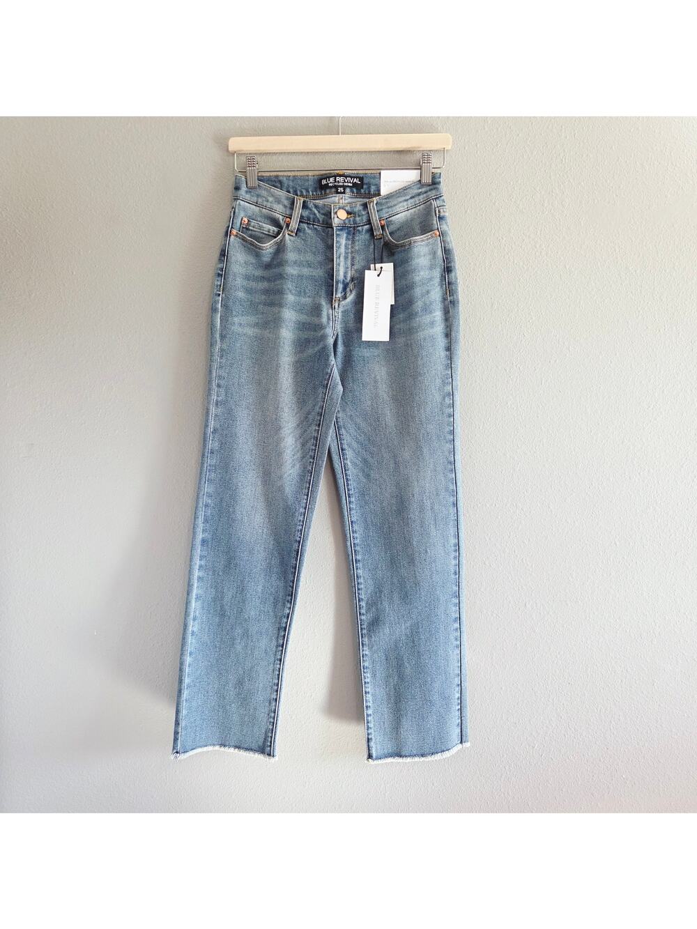 Blue Revival Quinn Mid Rise Straight Leg Ankle Jeans 25X28, Fiji Wash Frayed Hem